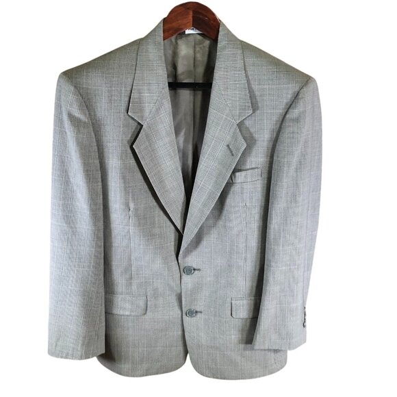 Pierre Cardin Mens Blazer Jacket 40R Gray Plaid Wool Blend Suit Coat 2-Button - Picture 1 of 14